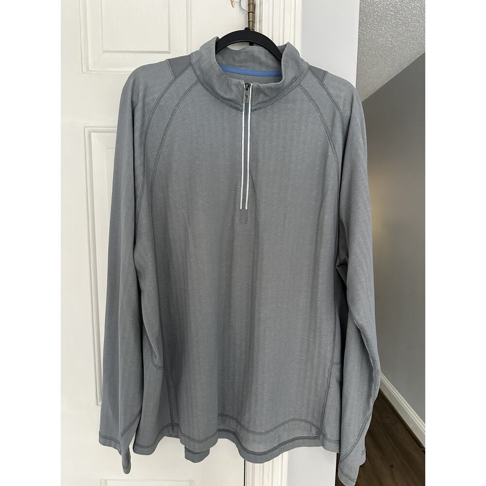 EUC Tommy Bahama Half Zip Pullover Sweatshirt Mens XXL Gray Blue Stitching